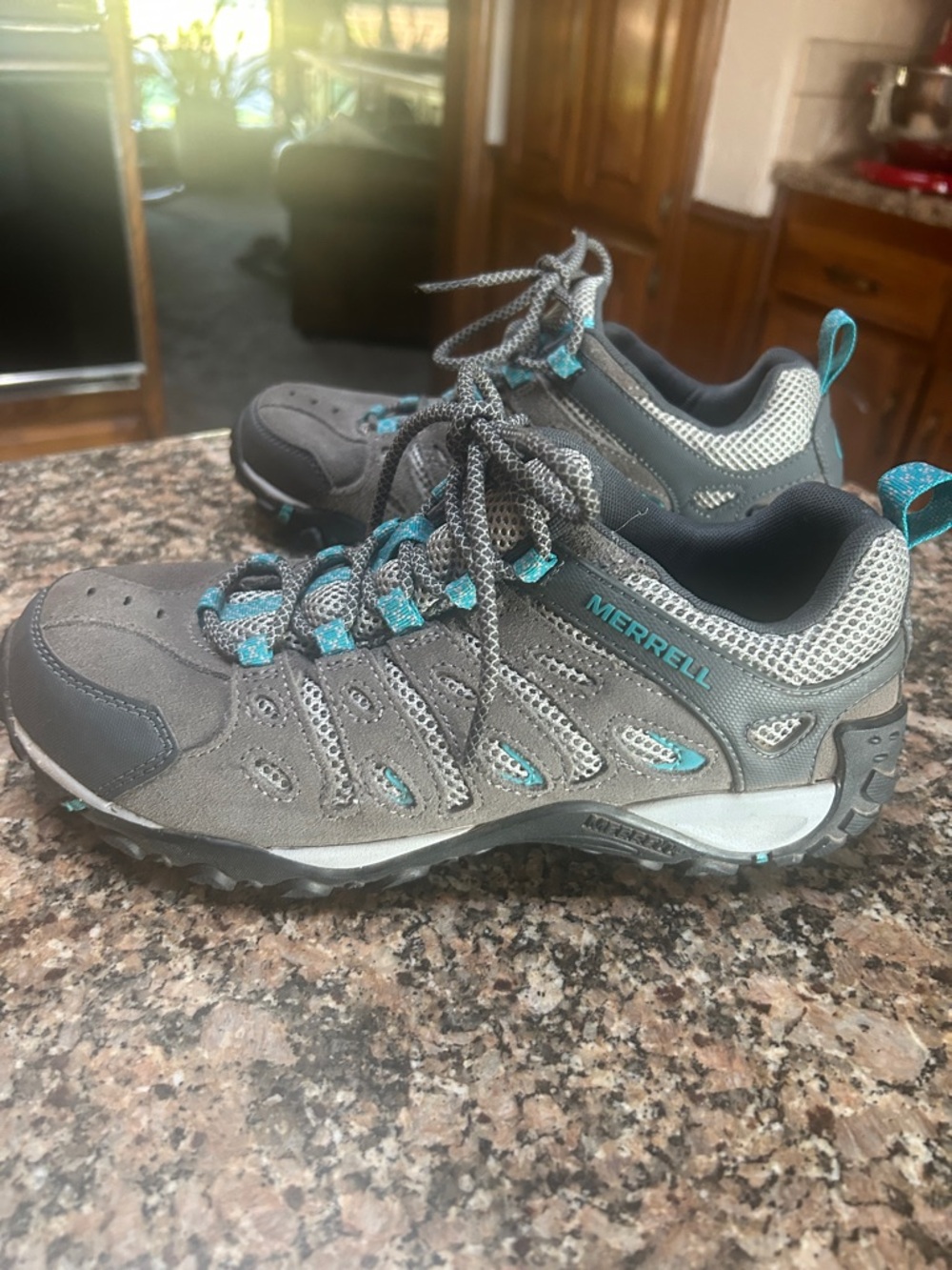 Merrill Gray Hiking Sneakers with Teal Accents. Size 8.5 - Picture 2 of 4